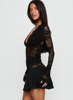Kecia Long Sleeve Lace Top Black