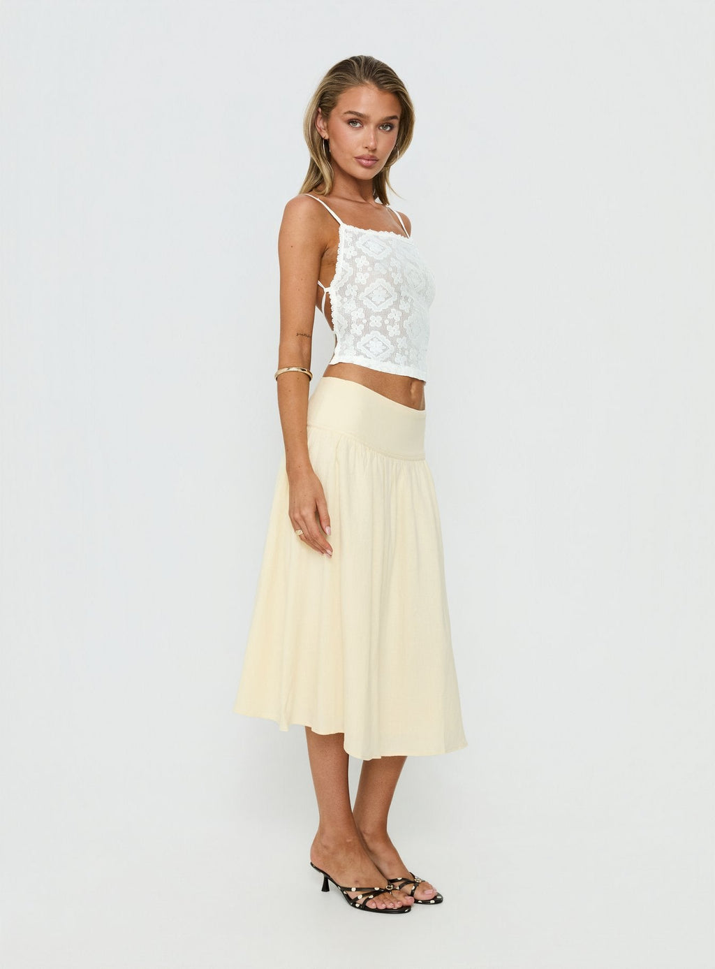 Heart Of Gold Linen Blend Midi Skirt Lemon