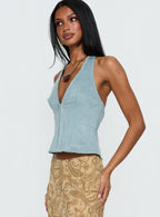 Dalyah Faux Suede Halter Top Soft Blue