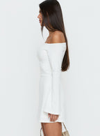 Adrietta Long Sleeve Off Shoulder Mini Dress White