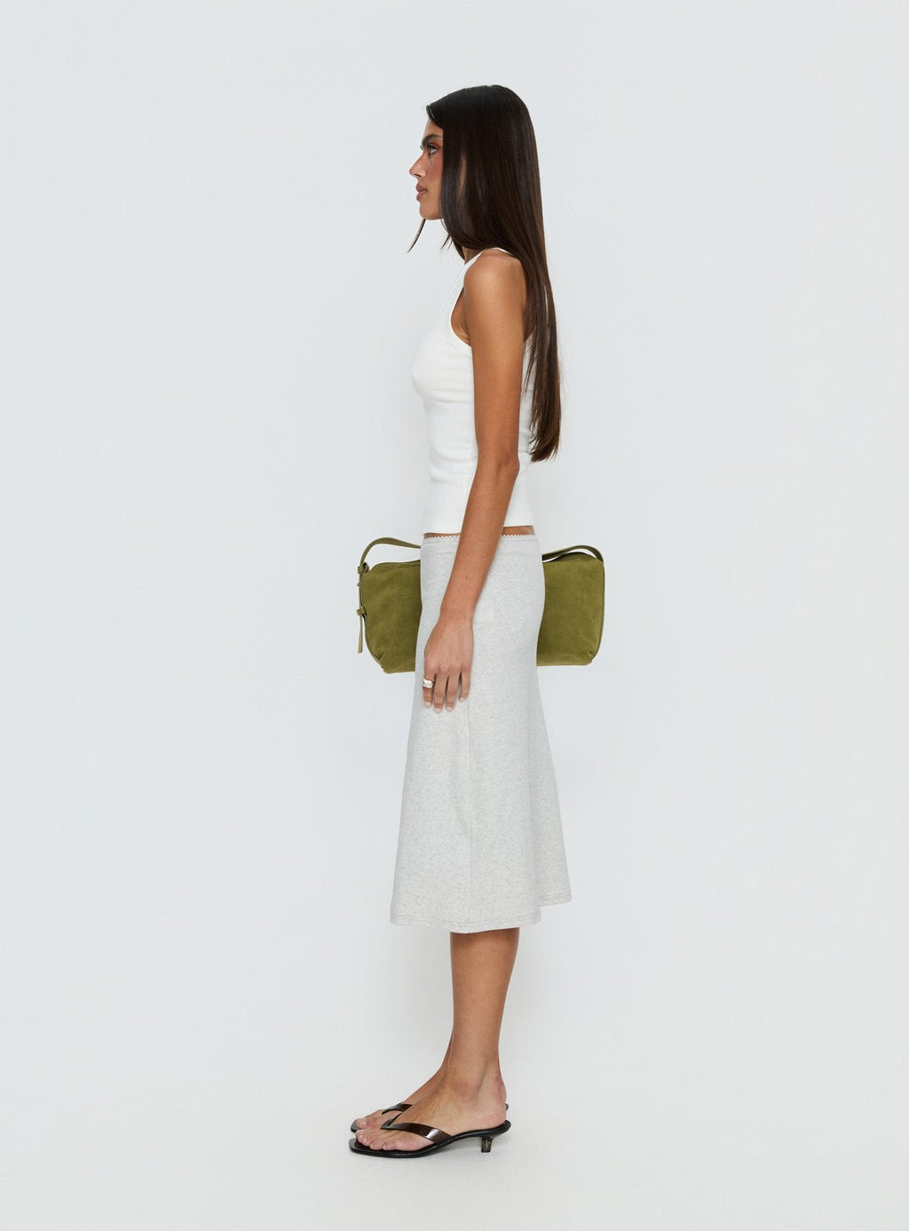 Baseline Rib Midi Skirt Grey Marle