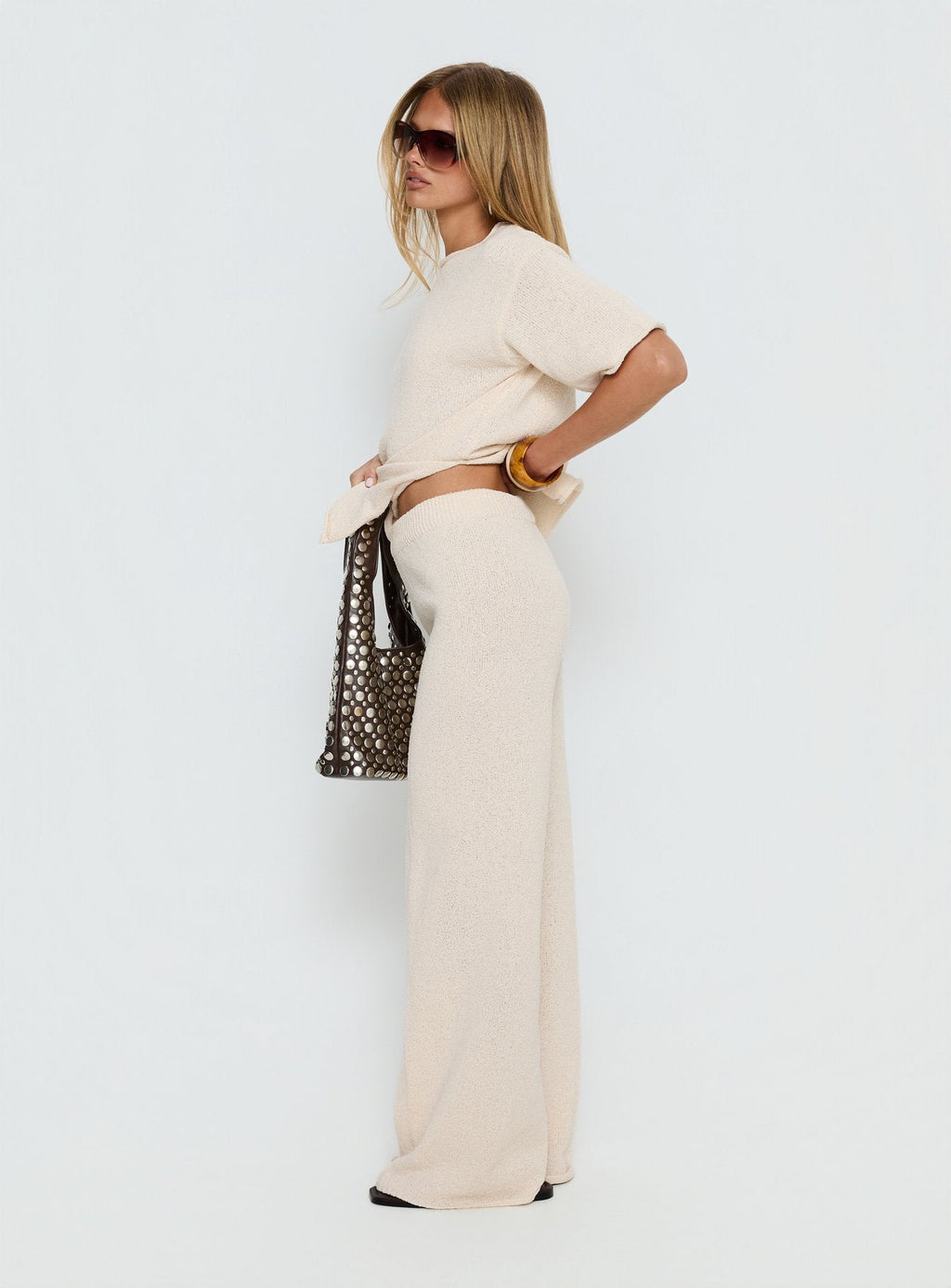 Calisse Knit Wide Leg Pants Beige