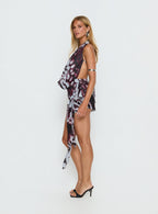 Snakepit Halter Plunge Mini Dress Blue Animal