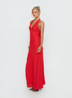 Luannie Halter Scarf Tie Maxi Dress Red
