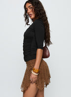 Lifas Lace Mini Skirt Brown