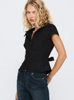Akiyo Button Up Blouse Top Black
