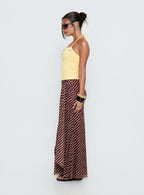 Caviar Tie Maxi Skirt Brown Stripe