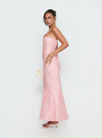 Lips Are Sealed Strapless Lace-Up Back Maxi Dress Pink