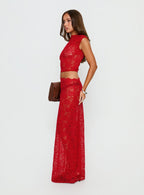 Vionna Lace Maxi Skirt Red