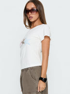 Starry Girl Loose Graphic Top White