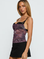 Worldly Mesh Bra Layered Corset Top Purple