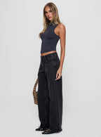 Serenitia Mid Rise Straight Leg Jeans Washed Black Petite