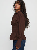 As You Are Shirred Button Up Top Chocolate