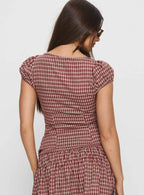 Alixandra Puff Sleeve Blouse Top Red Check
