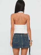 Nickei Denim Mini Skirt Washed Blue Petite