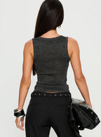 No Pretending Top Black Glitter