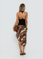 Esmira Asymmetrical Midi Skirt Brown Stripe