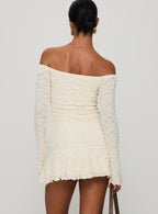 Vancesca Off Shoulder Long Sleeve Mini Dress Cream