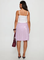 Addisa Sequin Lace Midi Skirt Lilac