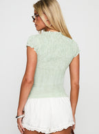 Coast To Coast Shirred Top Sage Check