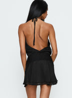 Rozario Chiffon Halter Mini Dress Black / Silver