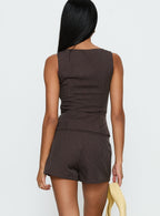 Party Invitations Tailored Shorts Brown Pinstripe