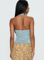 Dalyah Faux Suede Halter Top Soft Blue