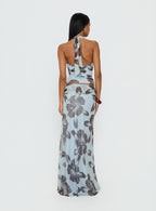 Roselin Mesh Maxi Skirt Blue Floral