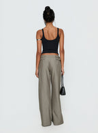 Jette Tailored Buckle Pant Taupe Pinstripe