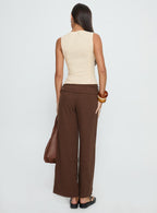 Silver Moon Linen Blend Tie Pants Brown Petite
