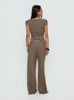Gavrielle Jersey Wide Leg Pants Chocolate / Cream Stripe