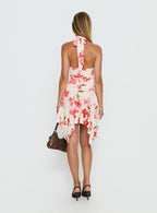 Loreza Halter Asymmetrical Midi Dress Cream Floral