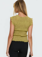 Talyn Cap Sleeve Frill Top Olive