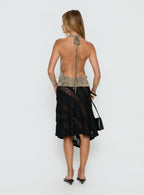 Constancia Asymmetrical Sheer Midi Skirt Black