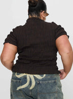Romelle Shirred Top Black / Brown Plaid