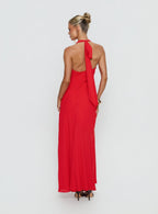 Luannie Halter Scarf Tie Maxi Dress Red