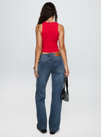Dog Days Mid Rise Straight Leg Jeans Dark Blue Wash