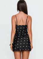 Margareta Lace Trim Mini Dress Black / White Polka Dot