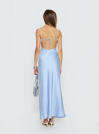 Normanby V Neck Tie Detail Maxi Dress Blue