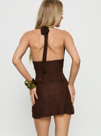 Kalila Halter Lace Mini Dress Chocolate