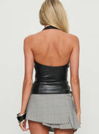 Thunderbolt Faux Leather Cowl Neck Top Black