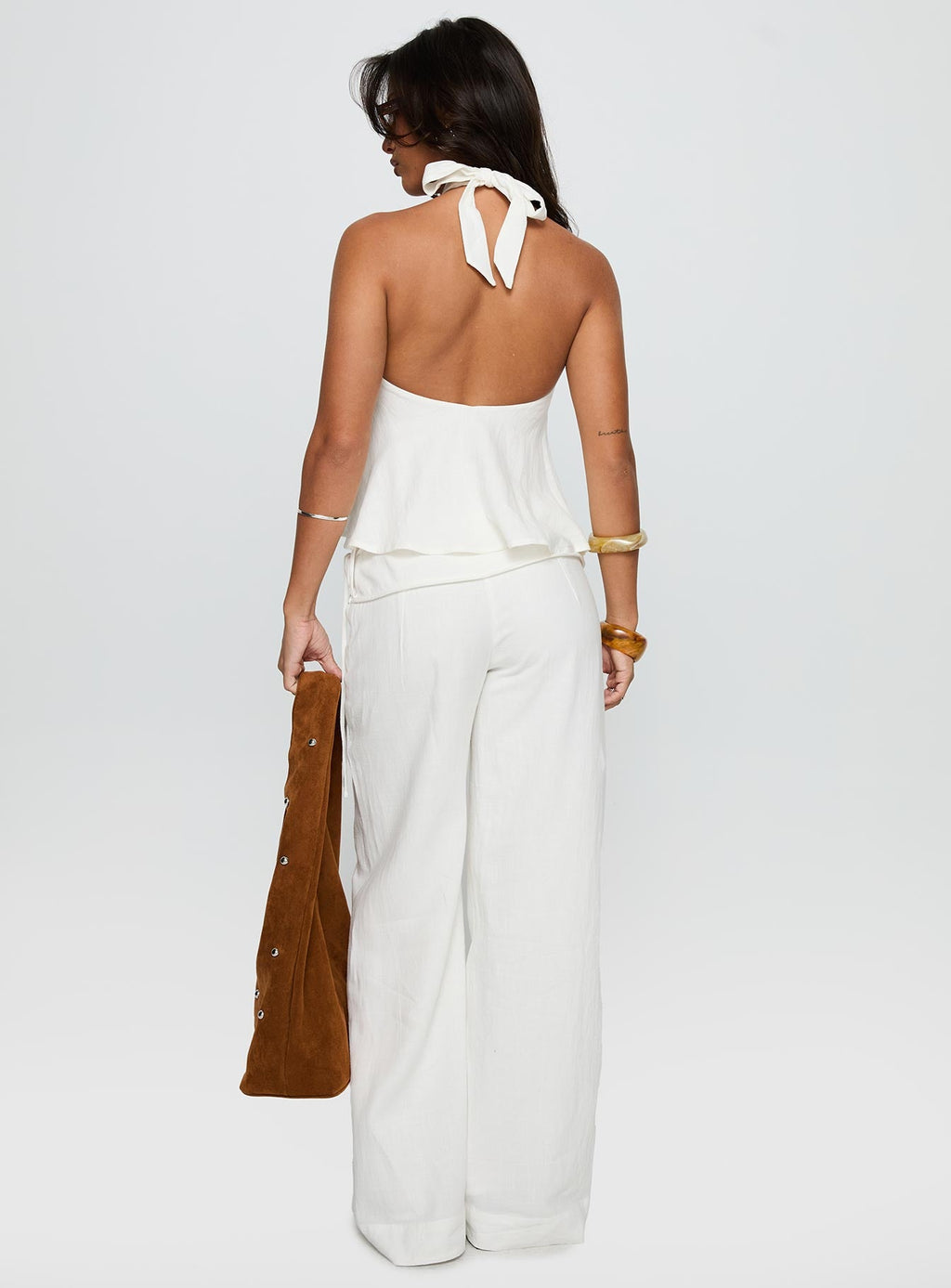 Silver Moon Linen Blend Tie Pants White