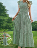 Women's V-Neck Floral Ruffle Trim Vacation Matching Spring/Summer Dress Elegant