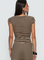 Angellina Jersey Button Down Top Chocolate / Cream Stripe