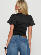 Sun Will Rise Tie Detail Top Black