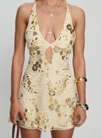 Steffie Beaded Backless Mini Dress Gold