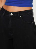 Naylor Mid Rise Wide Leg Jeans Washed Black Denim