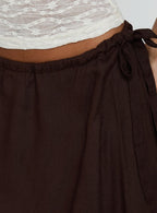 Persuasion Tie Side Midi Skirt Chocolate