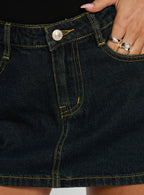 Electric Star Patch Pocket Mini Skirt Dark Blue Wash