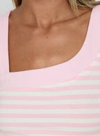 True Devotion Asymmetrical Neckline Top Pink Stripe